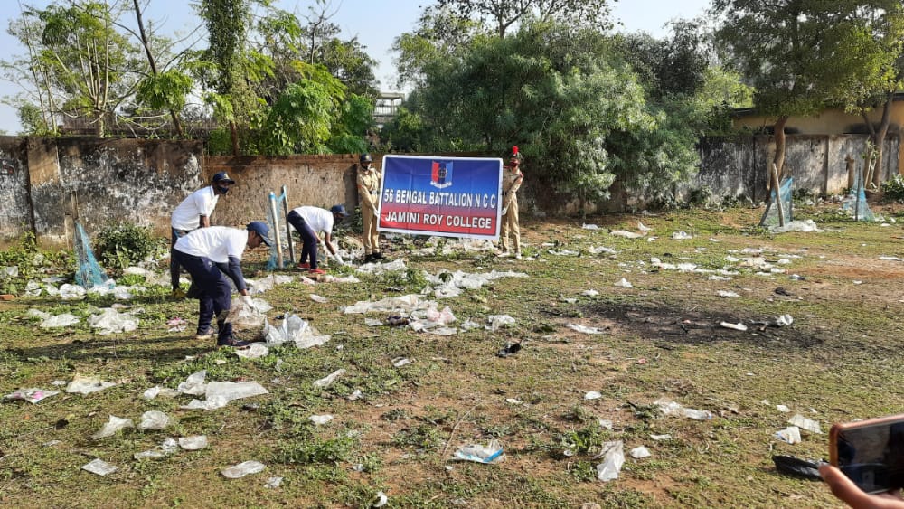Garbage cleaning activities of NCC unit near College area.